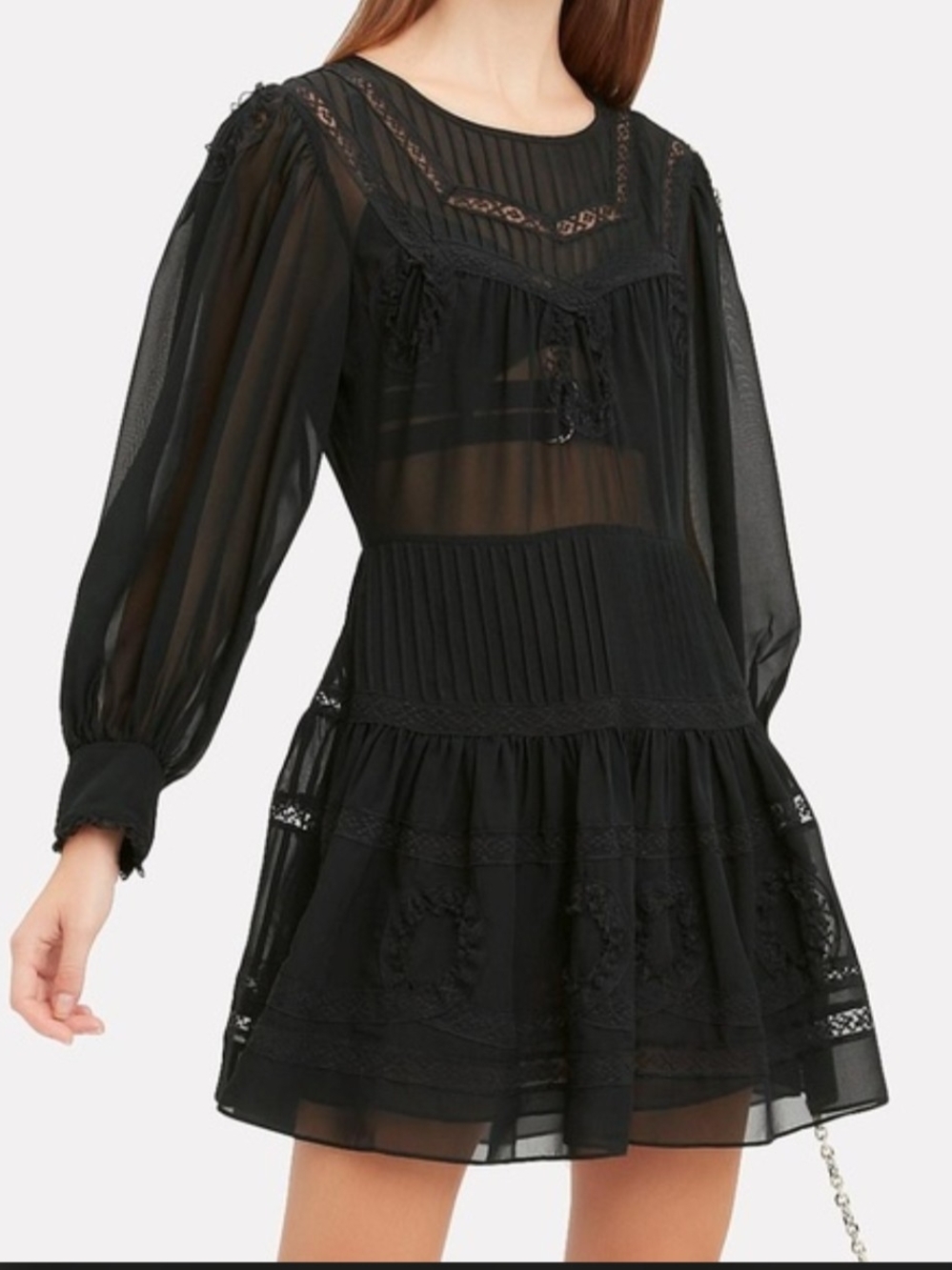 NWT LoveShackFancy Black Silk Mallory Mini Dress Size P $495